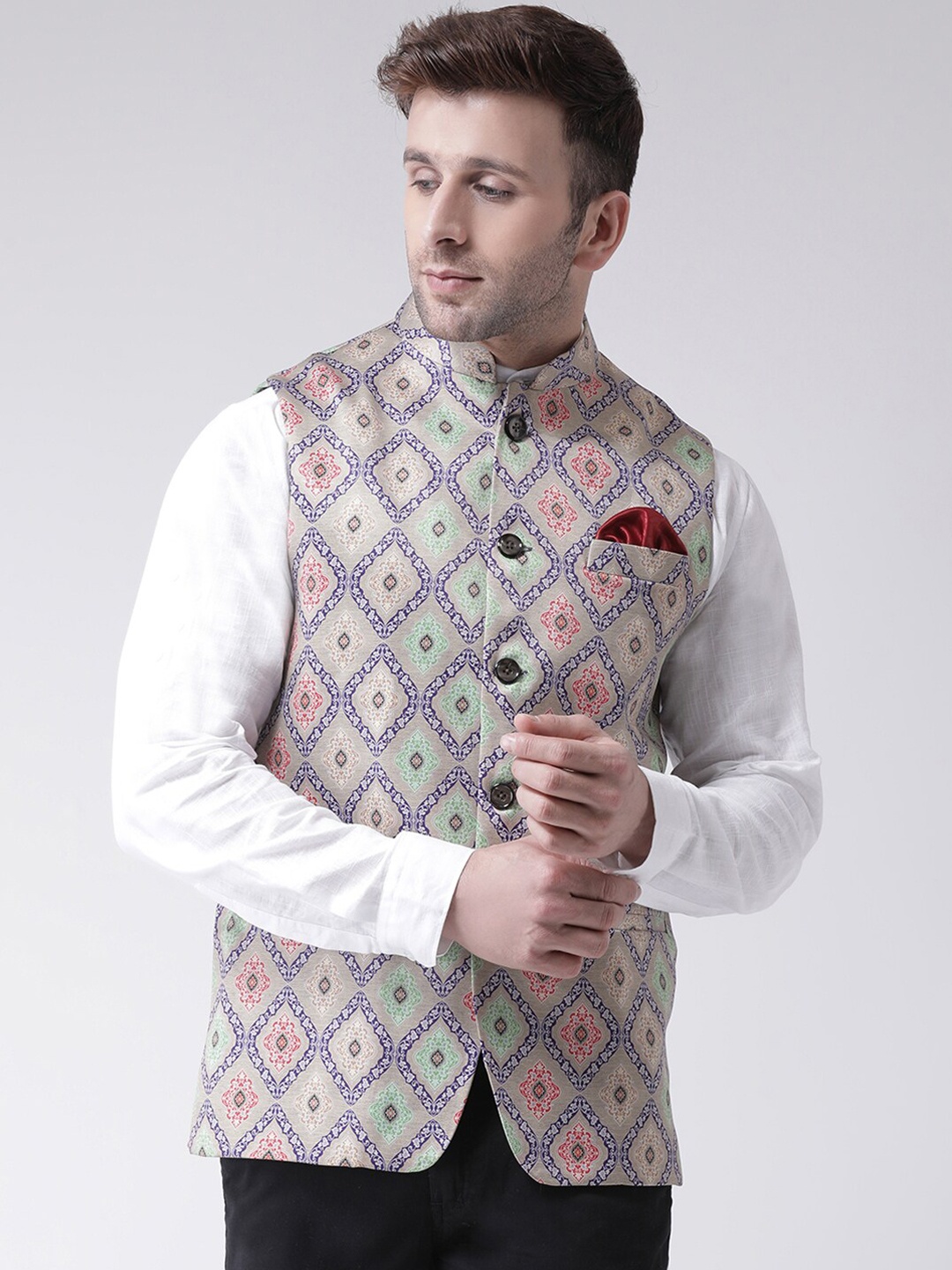 

hangup trend Men Printed Woven Nehru Jacket, Grey