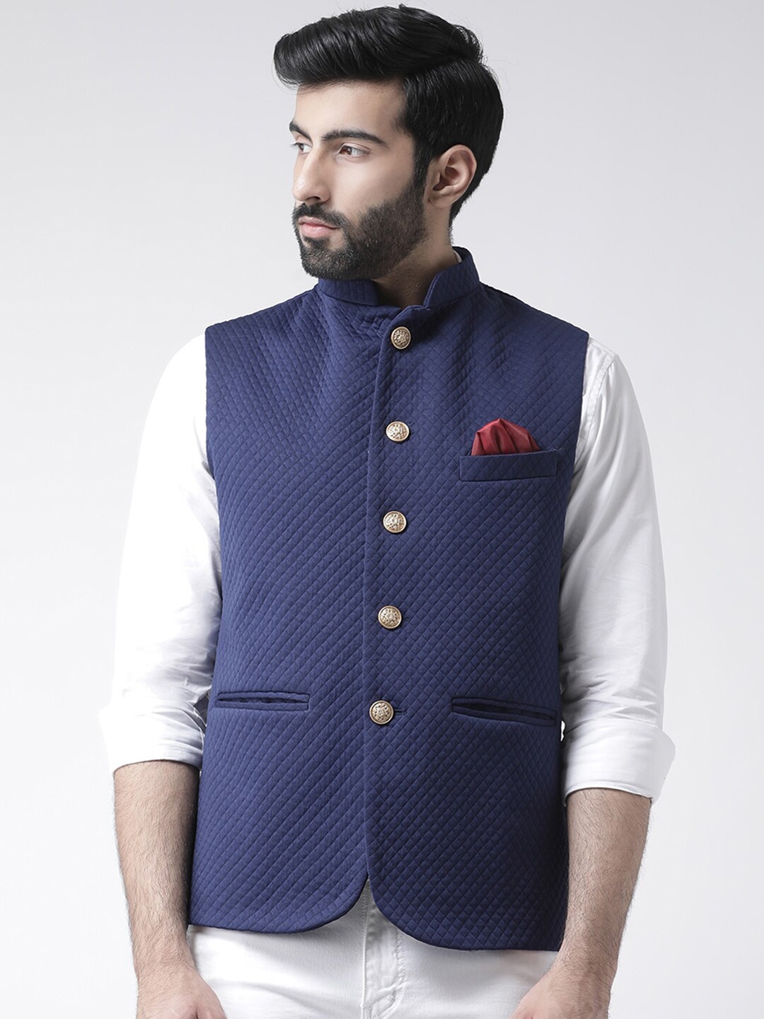 

hangup trend Men Self-Design Woven Nehru Jackets, Navy blue