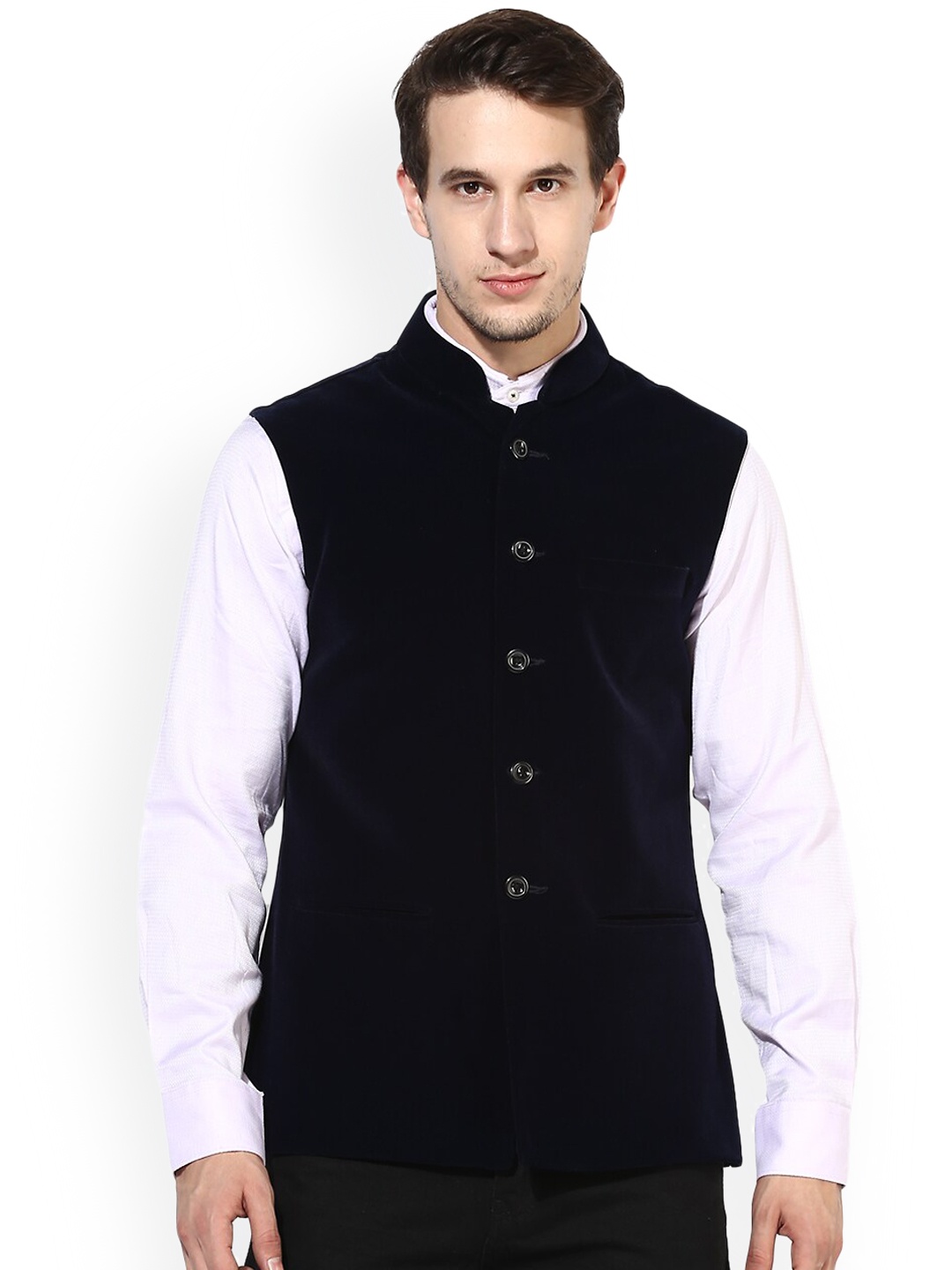 

hangup trend Men Velvet Nehru Jacket, Navy blue