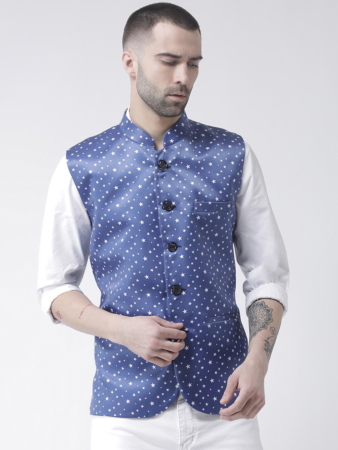

hangup trend Men Printed Nehru Jacket, Blue