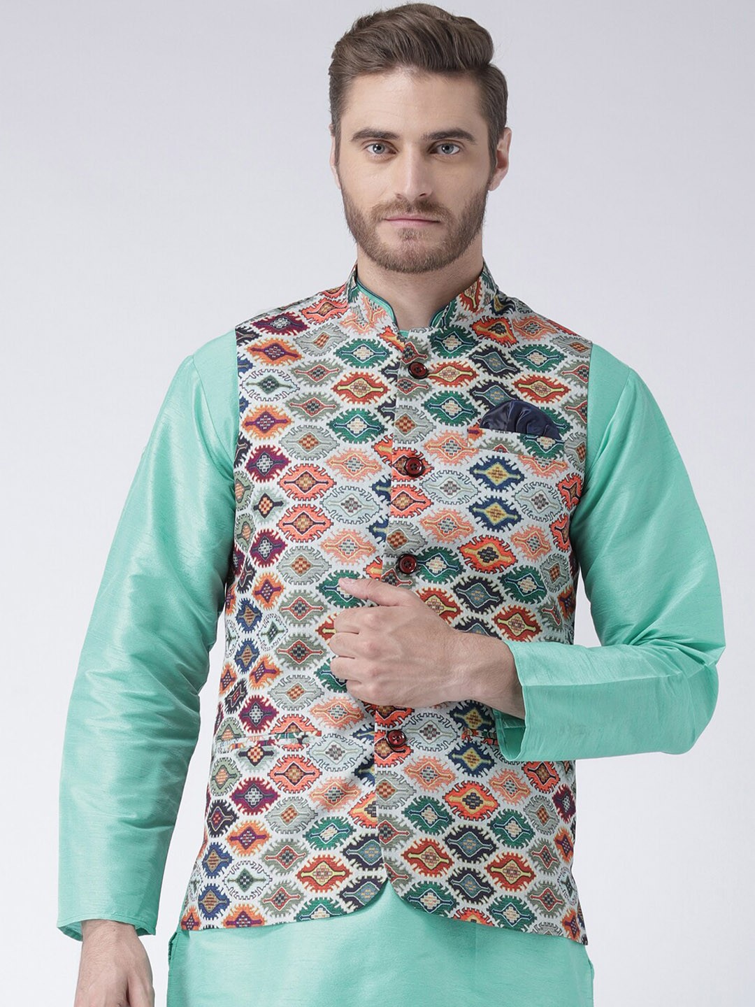 

hangup trend Men Printed Woven Nehru Jacket, Green