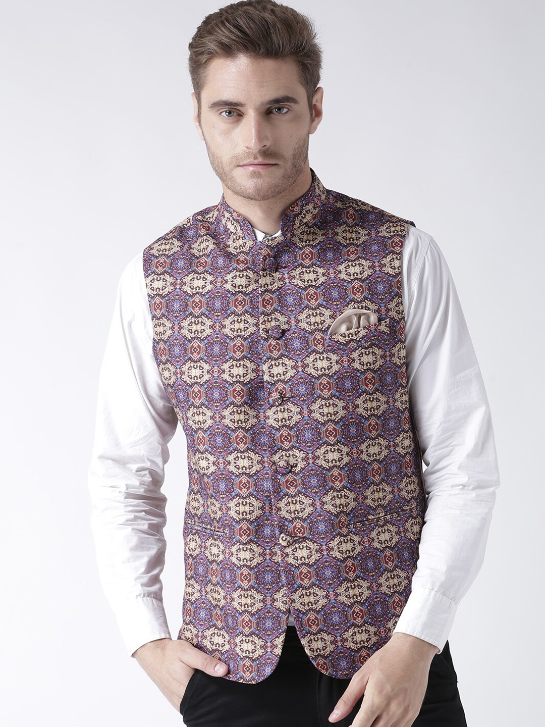 

hangup trend Men Printed Mandarin Collar Nehru Jacket, Purple