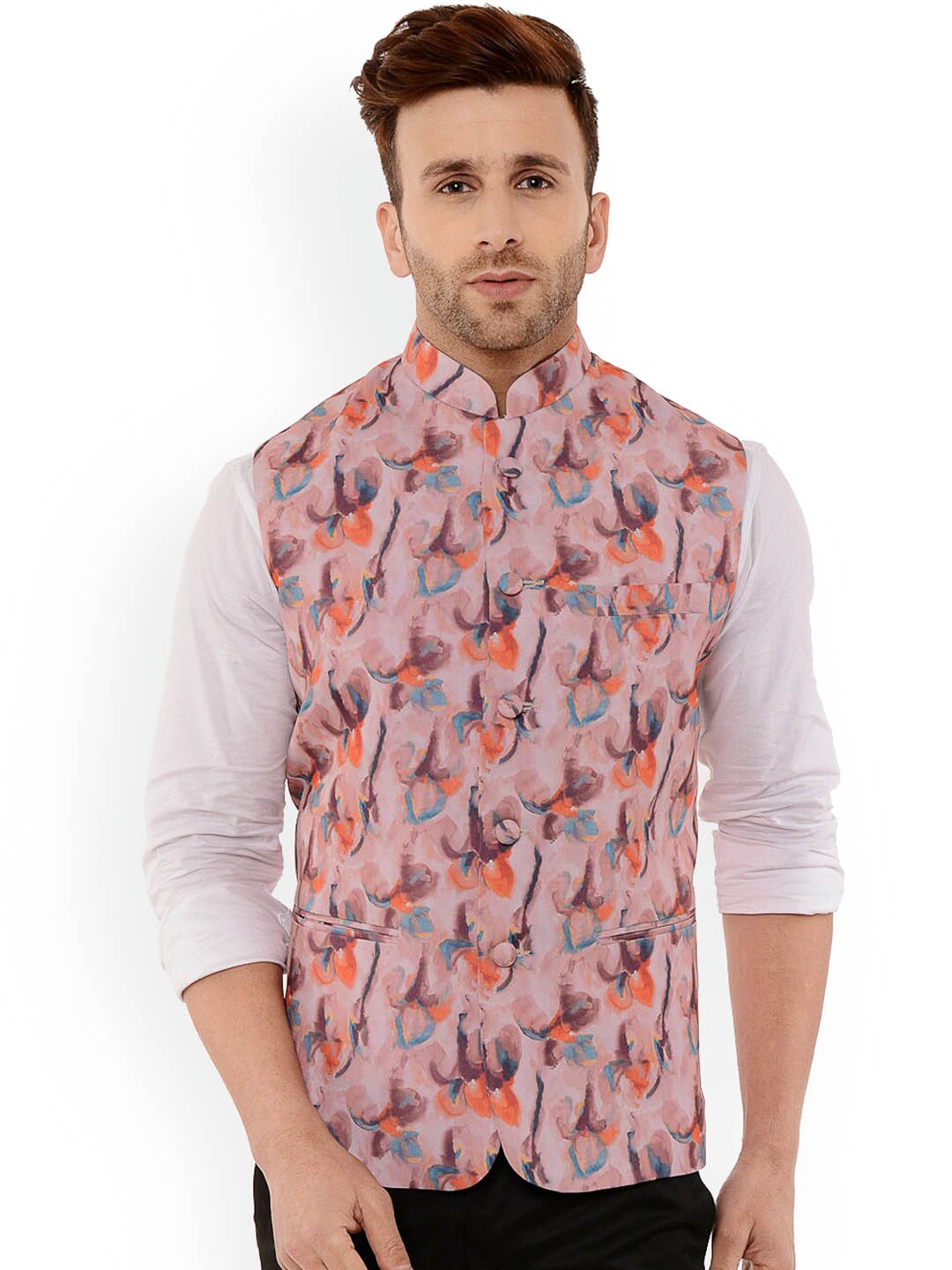 

hangup trend Men Printed Nehru Jacket, Pink