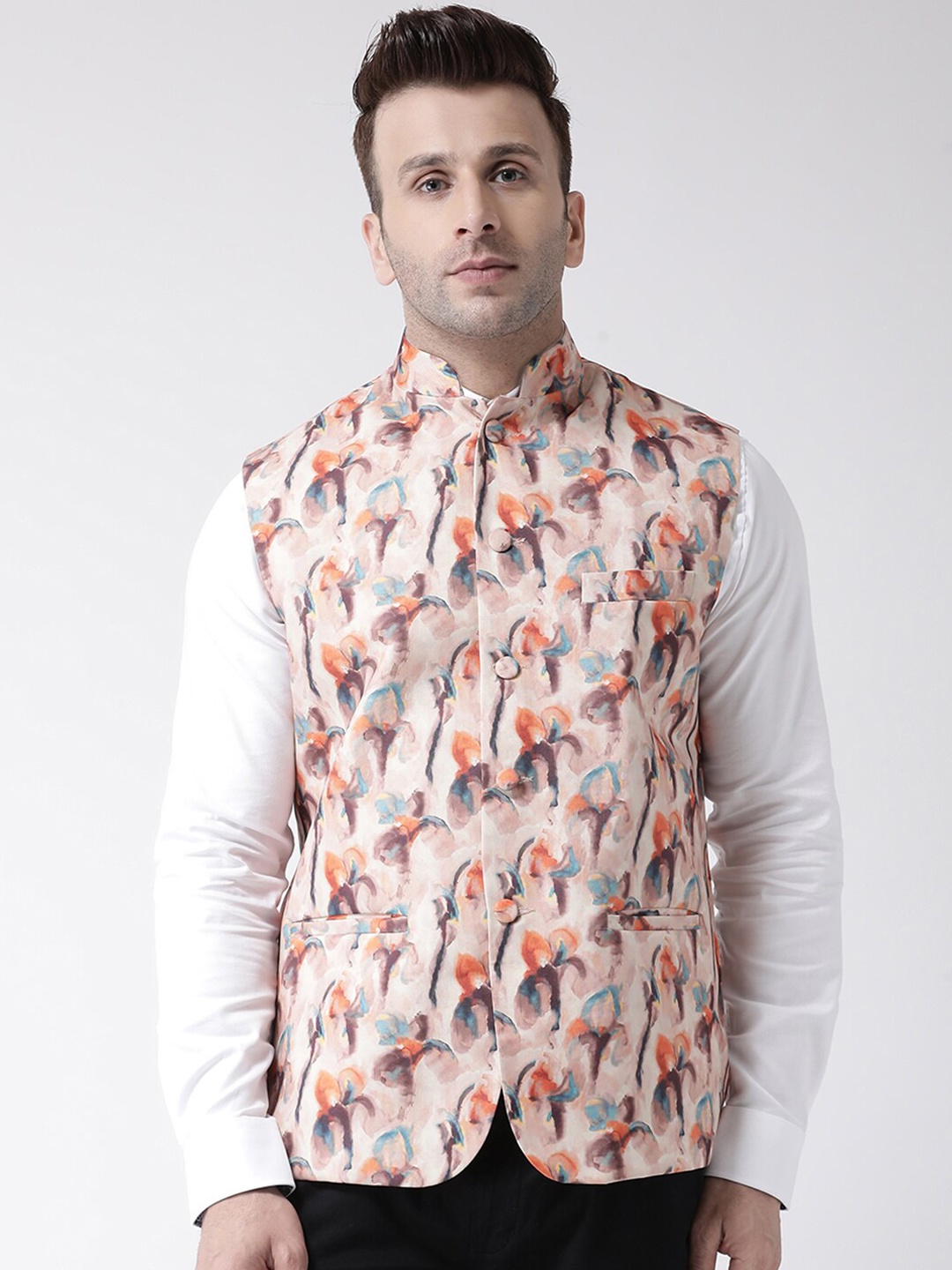 

hangup trend Men Printed Nehru Jacket, Cream