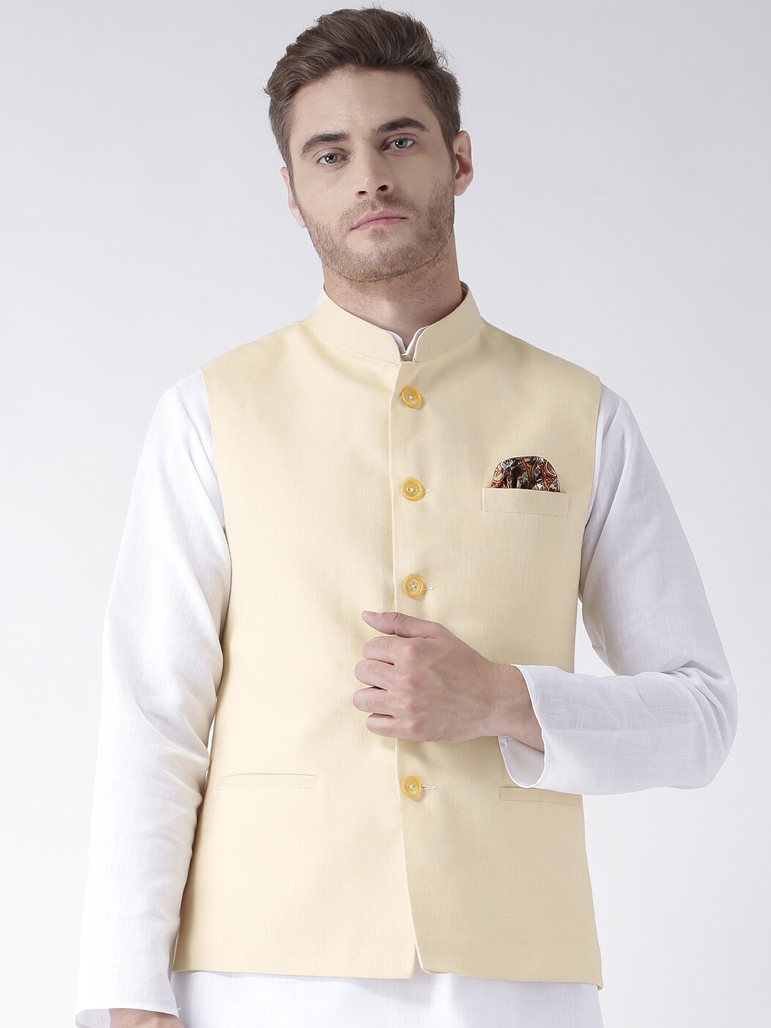 

hangup trend Men Cotton Linen Nehru Jackets, Yellow