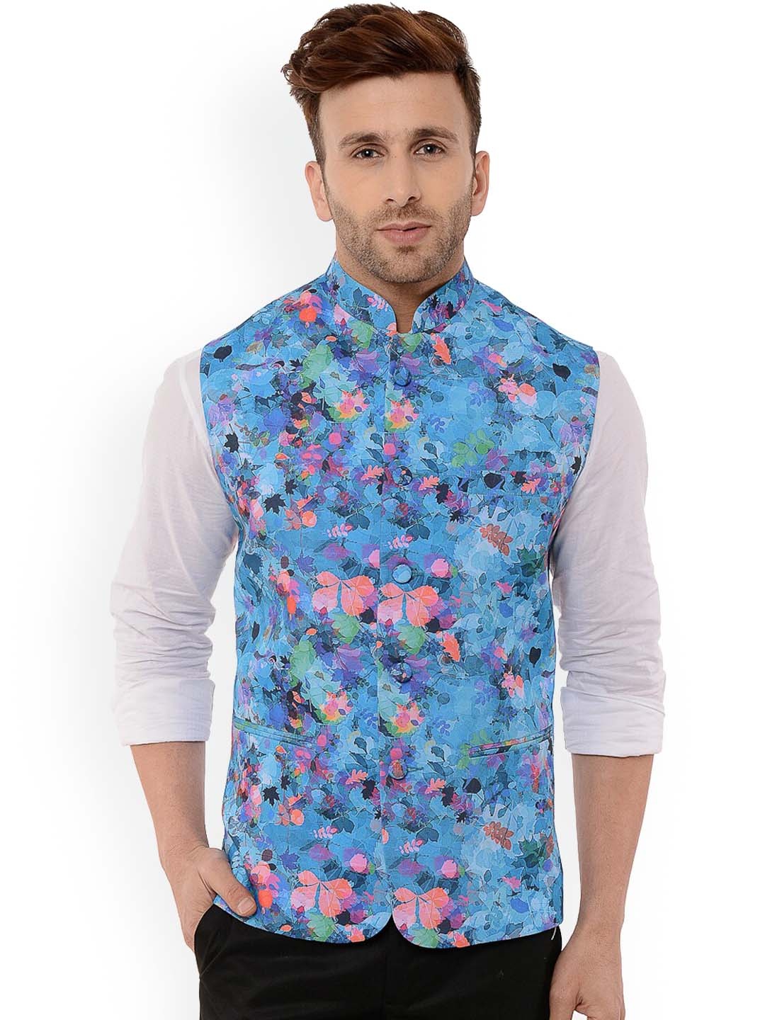 

hangup trend Men Printed Woven Nehru Jacket, Blue