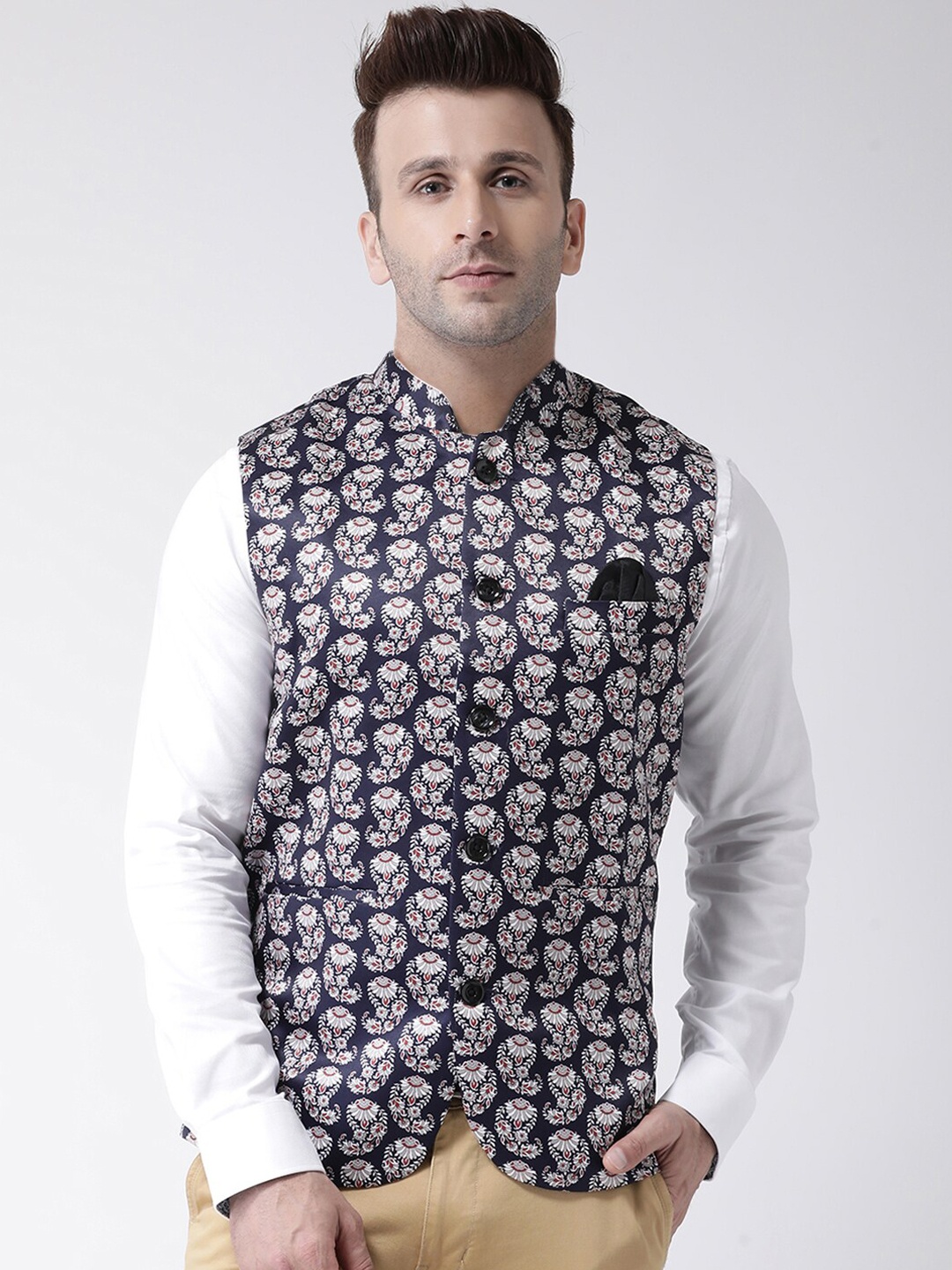 

hangup trend Men Printed Woven Nehru Jackets, Blue