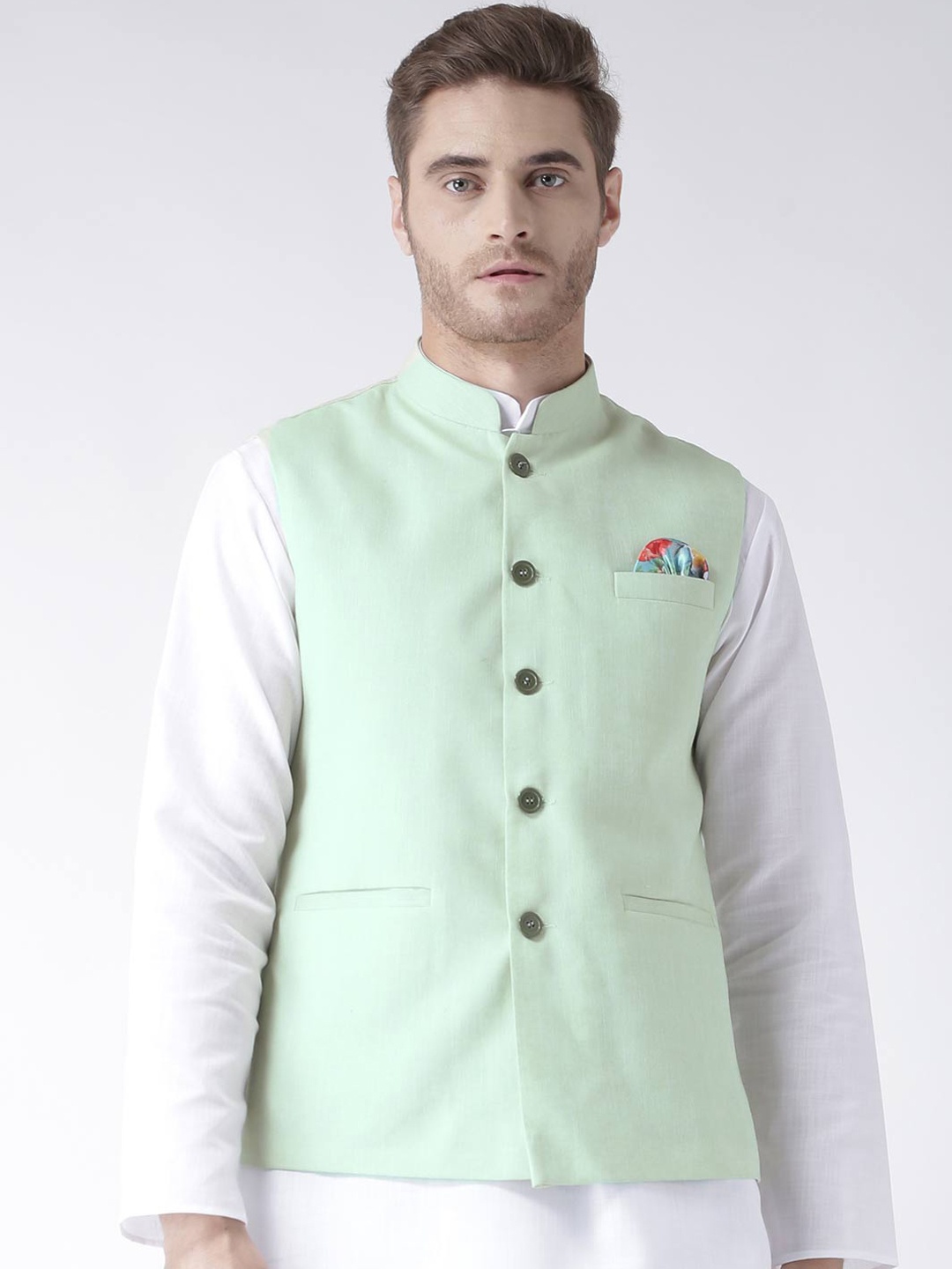 

hangup trend Men Linen Nehru Jacket, Sea green