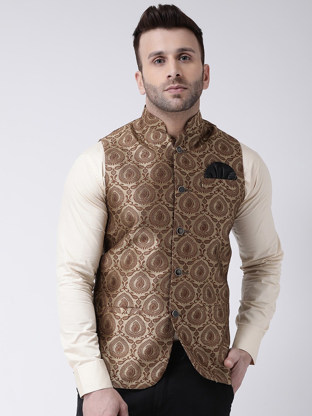 

hangup trend Men Printed Nehru Jacket, Brown