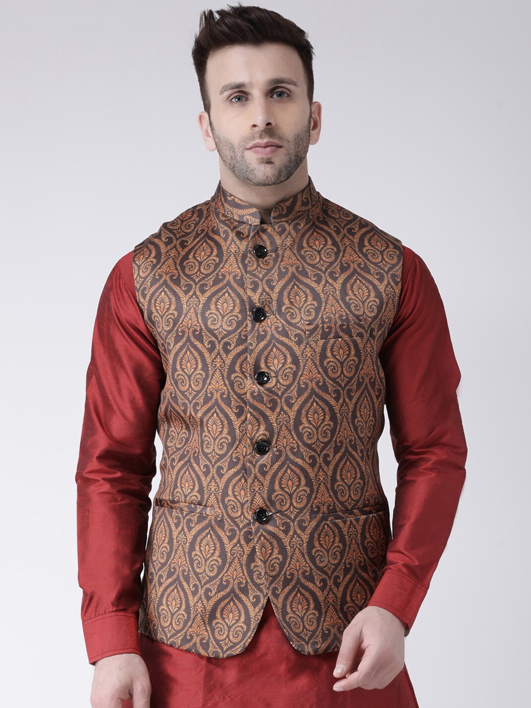 

hangup trend Men Printed Nehru Jacket, Brown