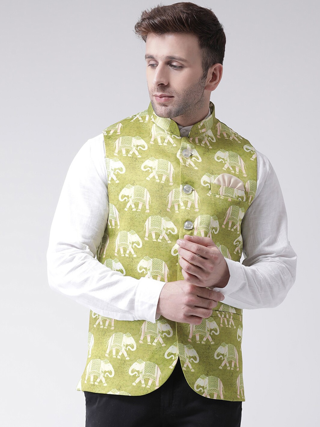 

hangup trend Men Printed Nehru Jackets, Green