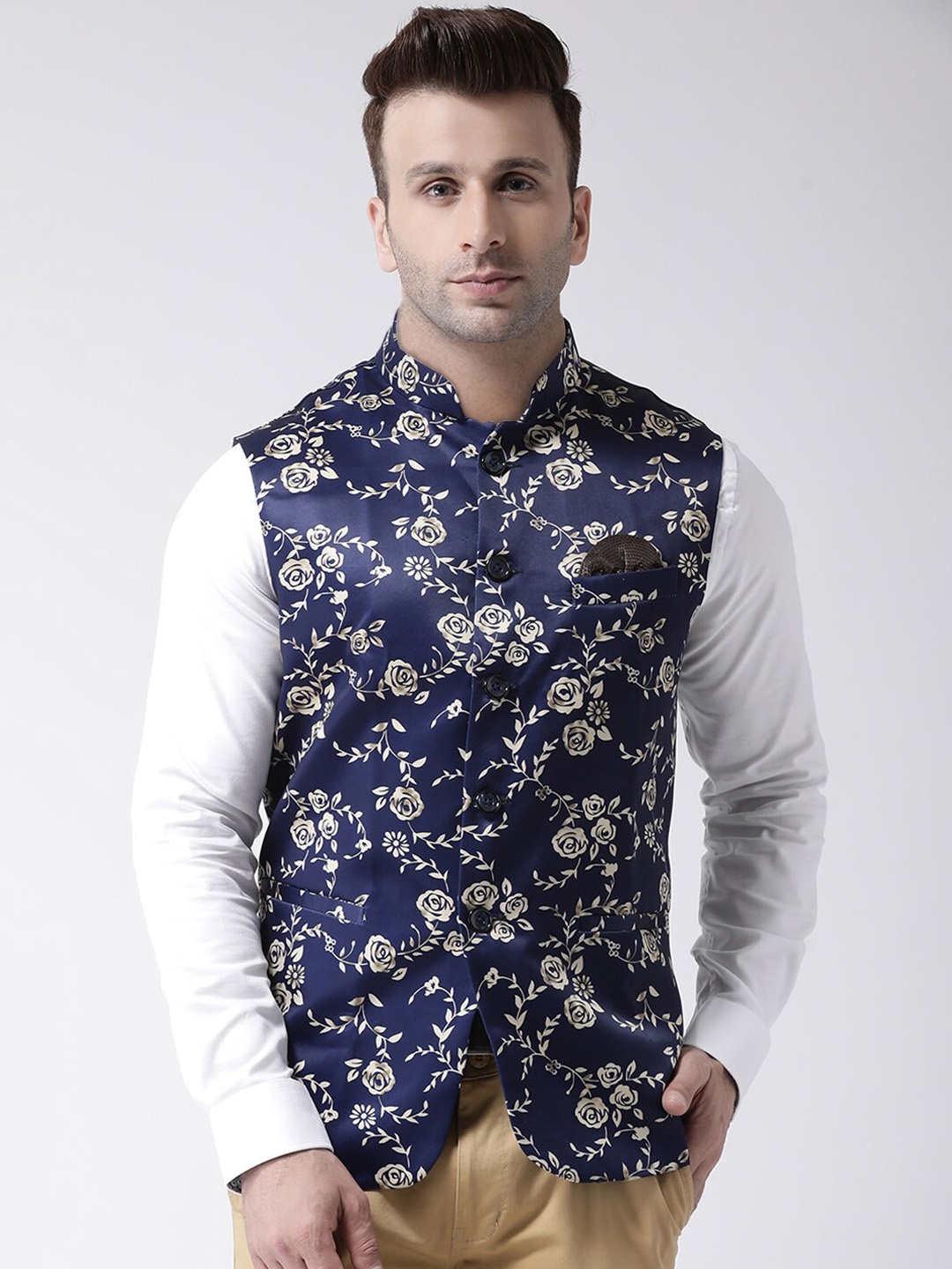 

hangup trend Men Printed Woven Nehru Jacket, Blue