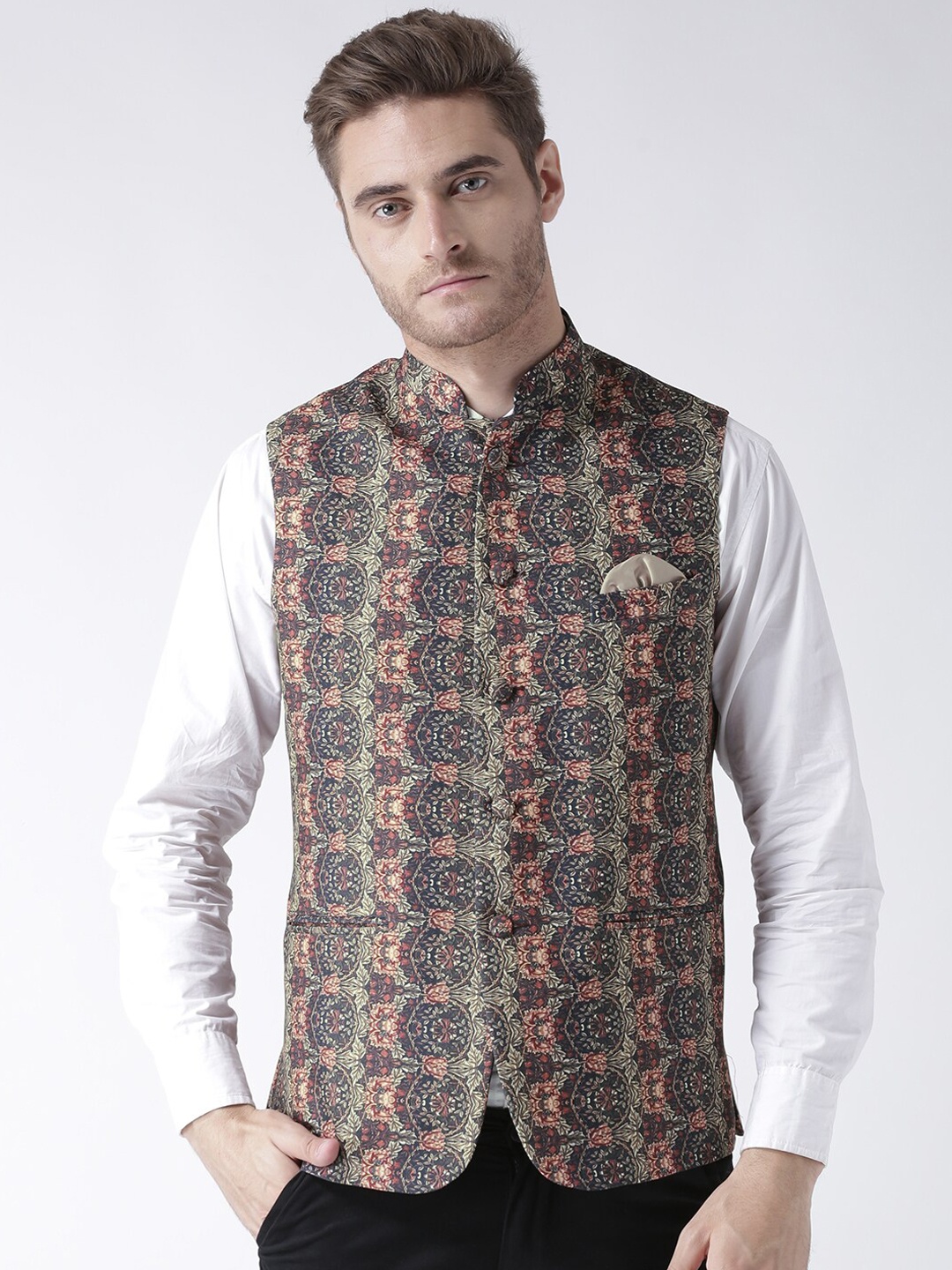 

hangup trend Men Printed Nehru Jackets, Navy blue