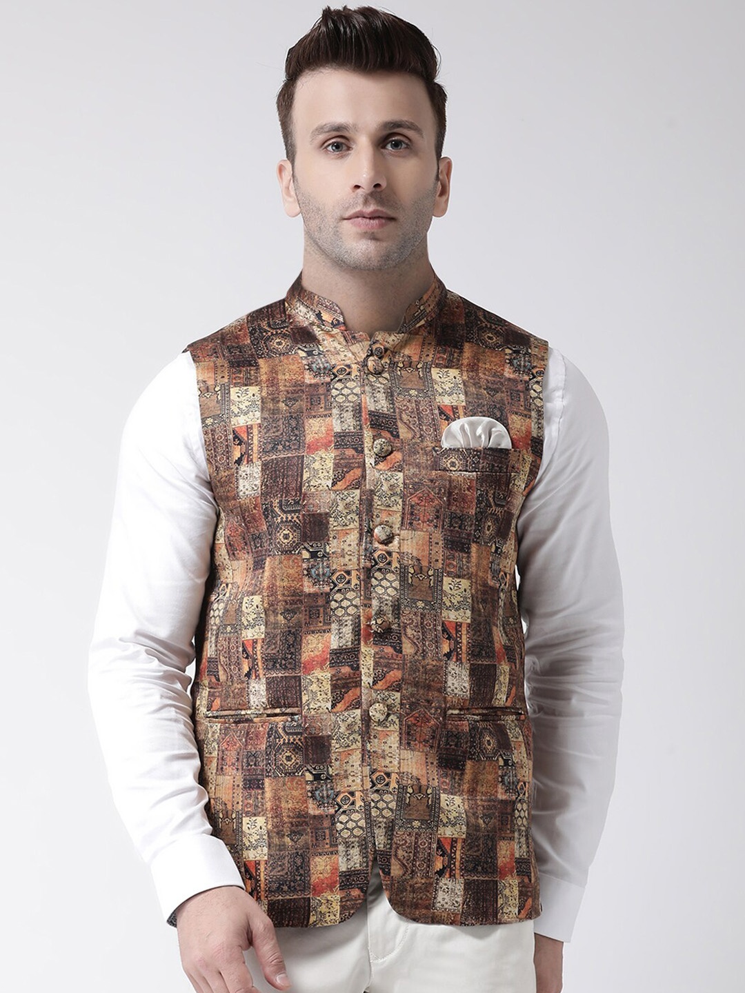 

hangup trend Men Printed Woven Nehru Jacket, Brown