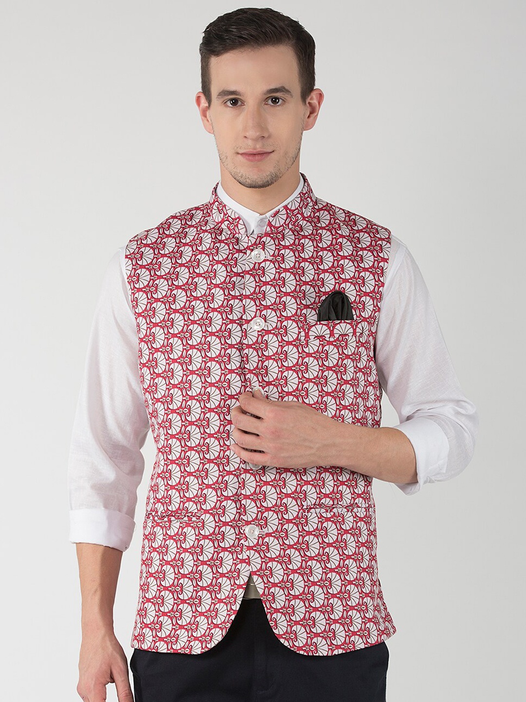 

hangup trend Men Printed Woven Nehru Jacket, Red