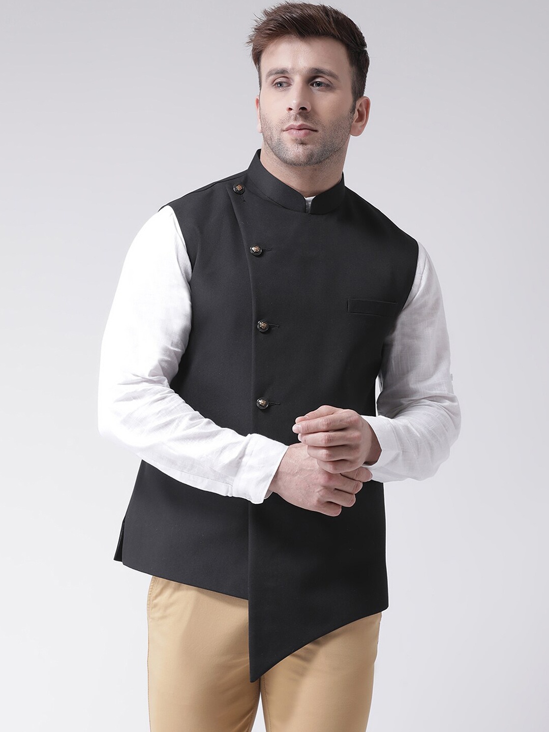 hangup trend Men Woven Nehru Jacket, Black