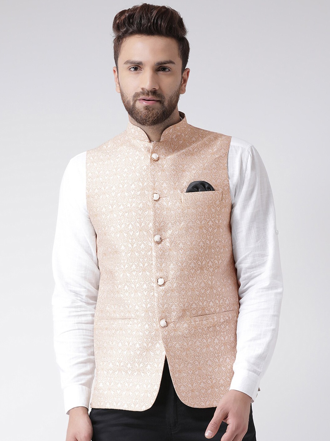 

hangup trend Men Woven Design Nehru Jacket, Beige