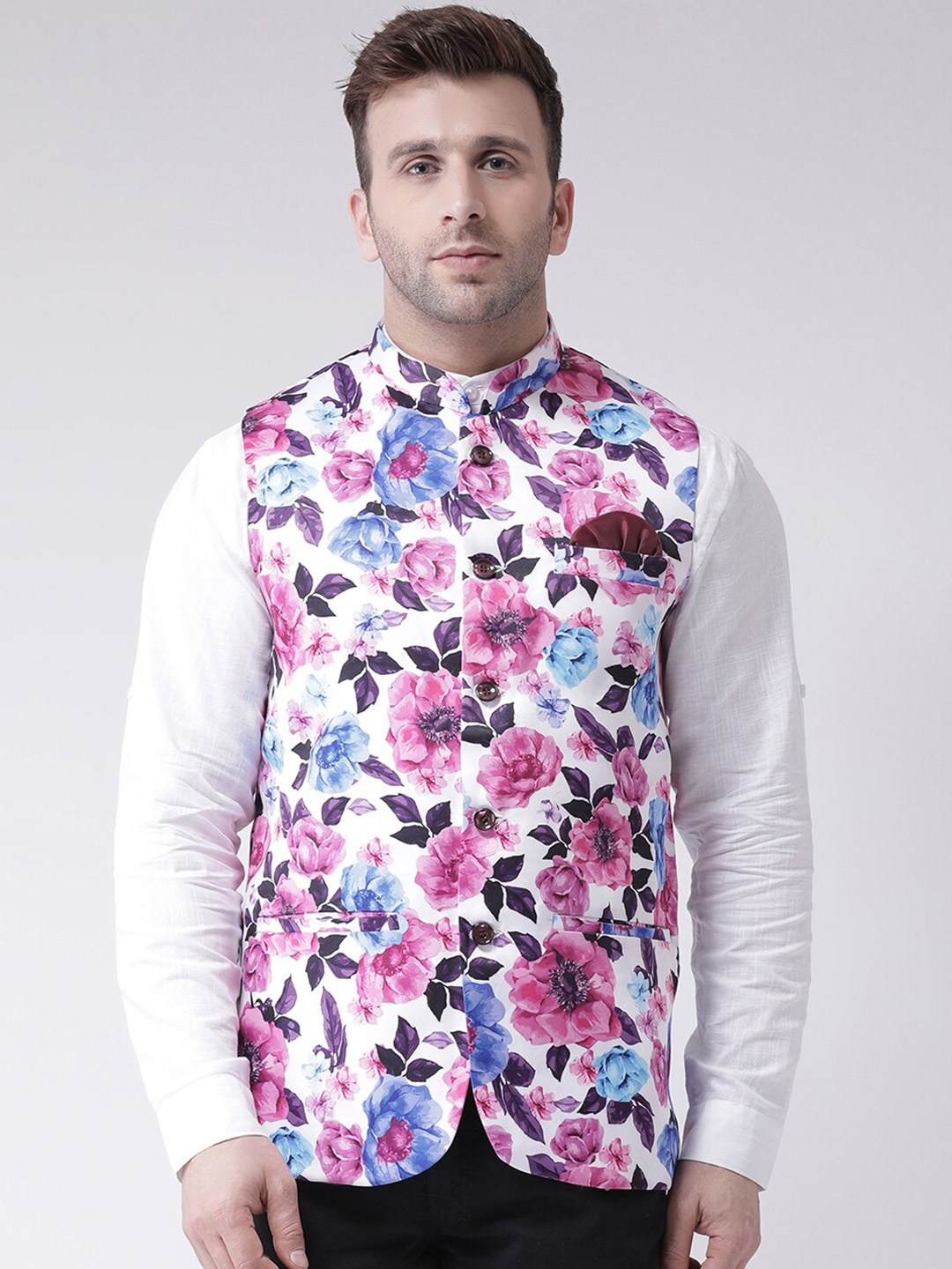 

hangup trend Men Printed Woven Nehru Jacket, White