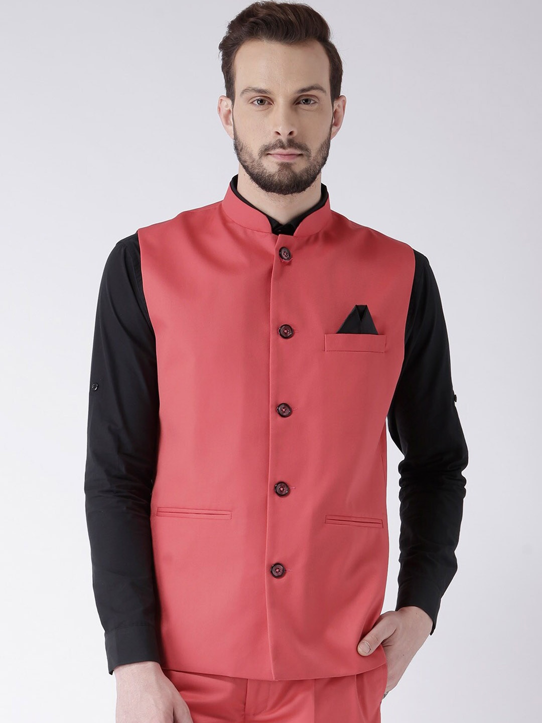 

hangup trend Men Woven Nehru Jacket, Red