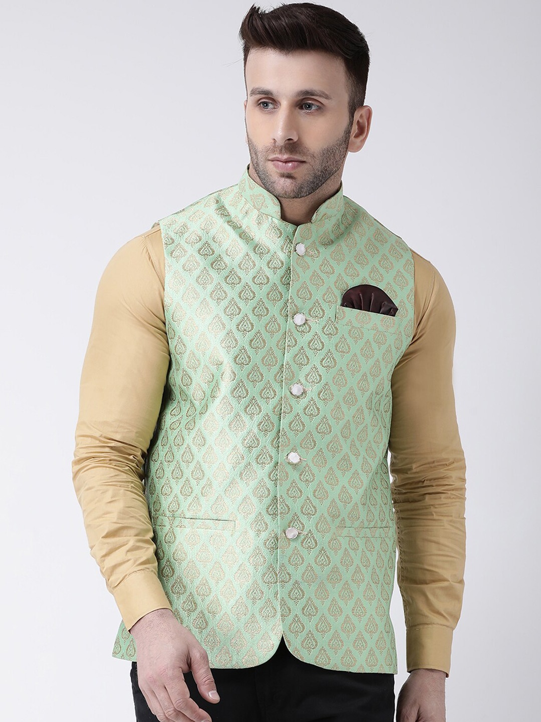 

hangup trend Men Woven-Design Nehru Jacket, Green