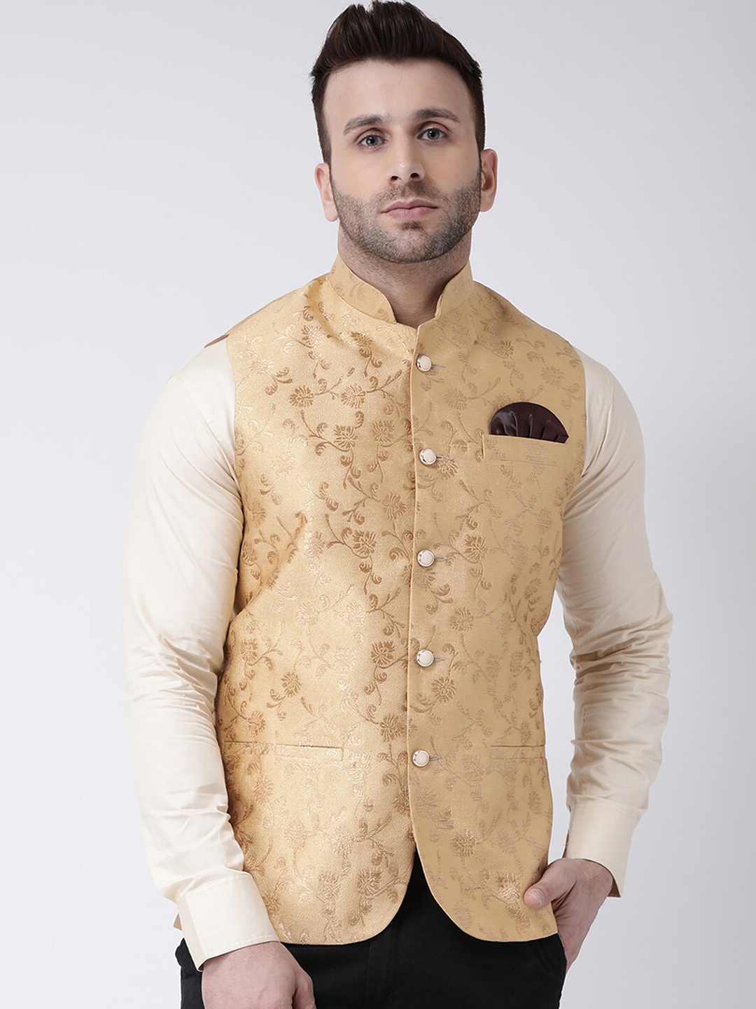 

hangup trend Men Woven Design Nehru Jacketr, Camel brown