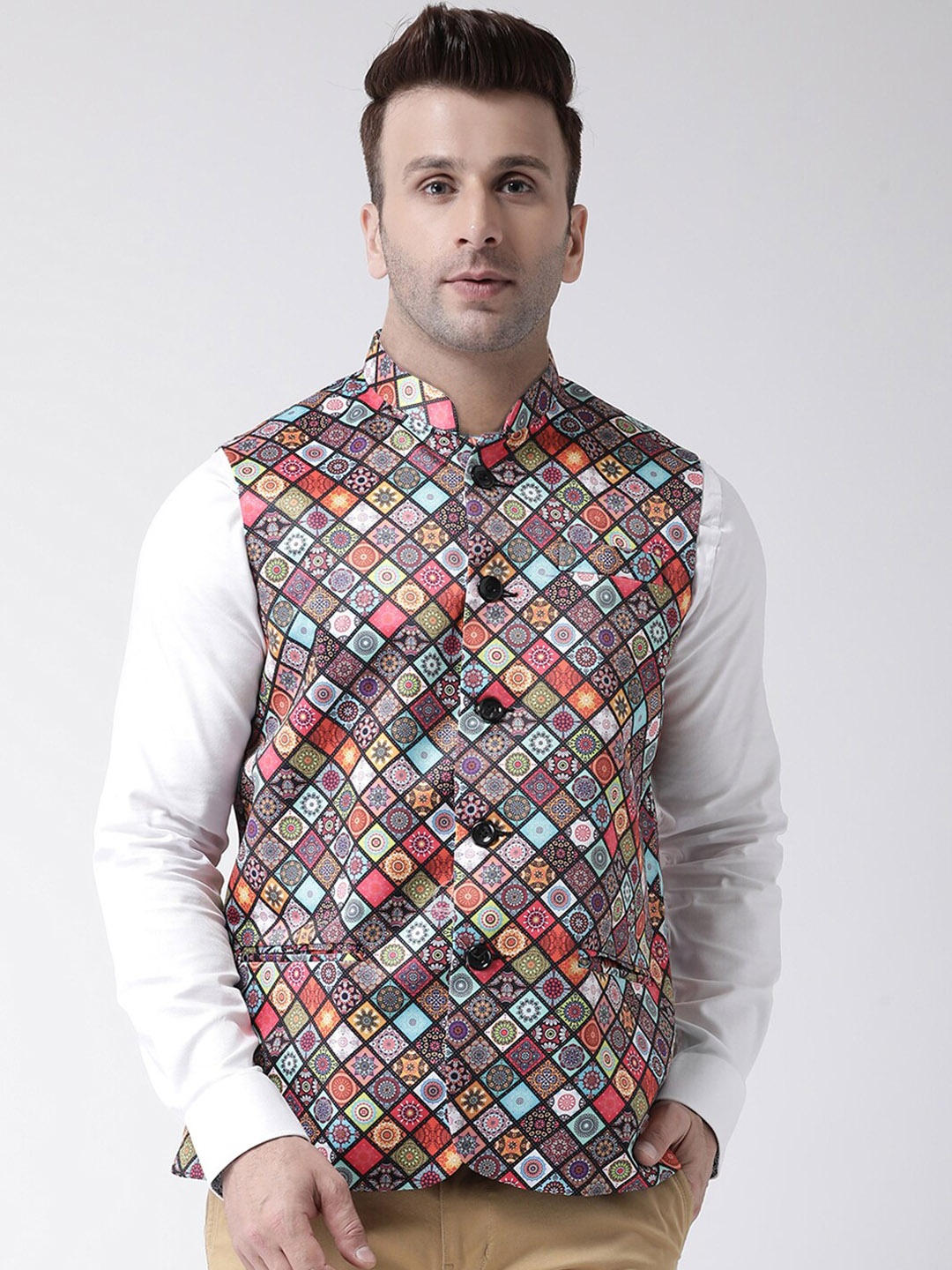 

hangup trend Men Printed Woven Nehru Jacket, Blue