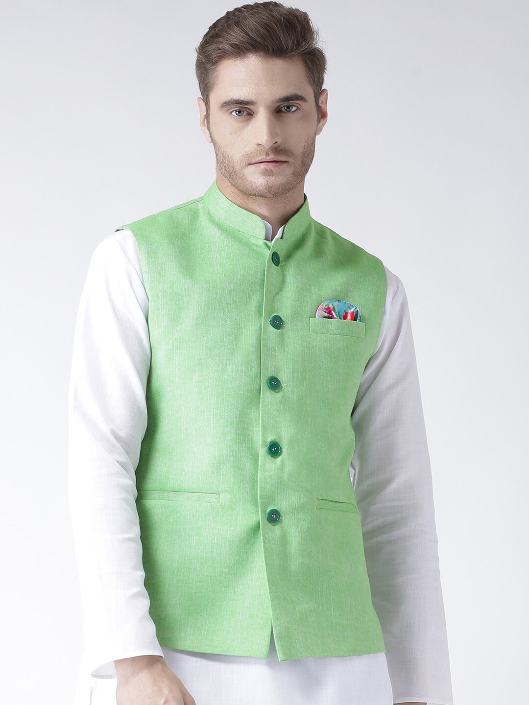 

hangup trend Men Woven Formal Nehru Jacket, Green