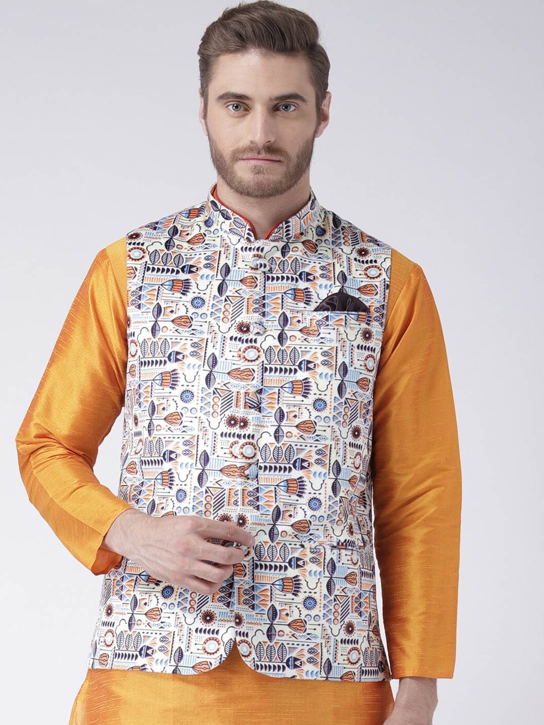 

hangup trend Men Printed Woven Nehru Jacket, White