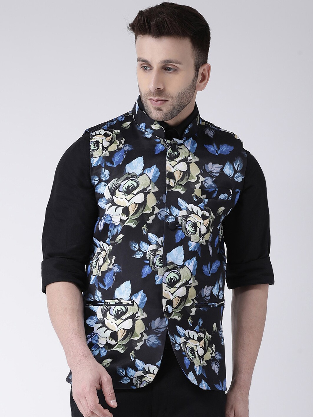 

hangup trend Men Printed Woven Nehru Jacket, Black