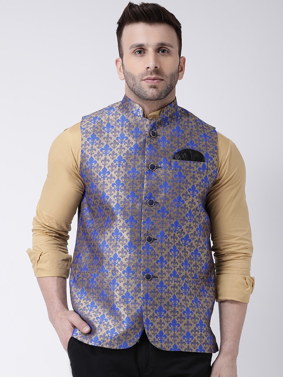 

hangup trend Men Woven Design Nehru Jacket, Brown