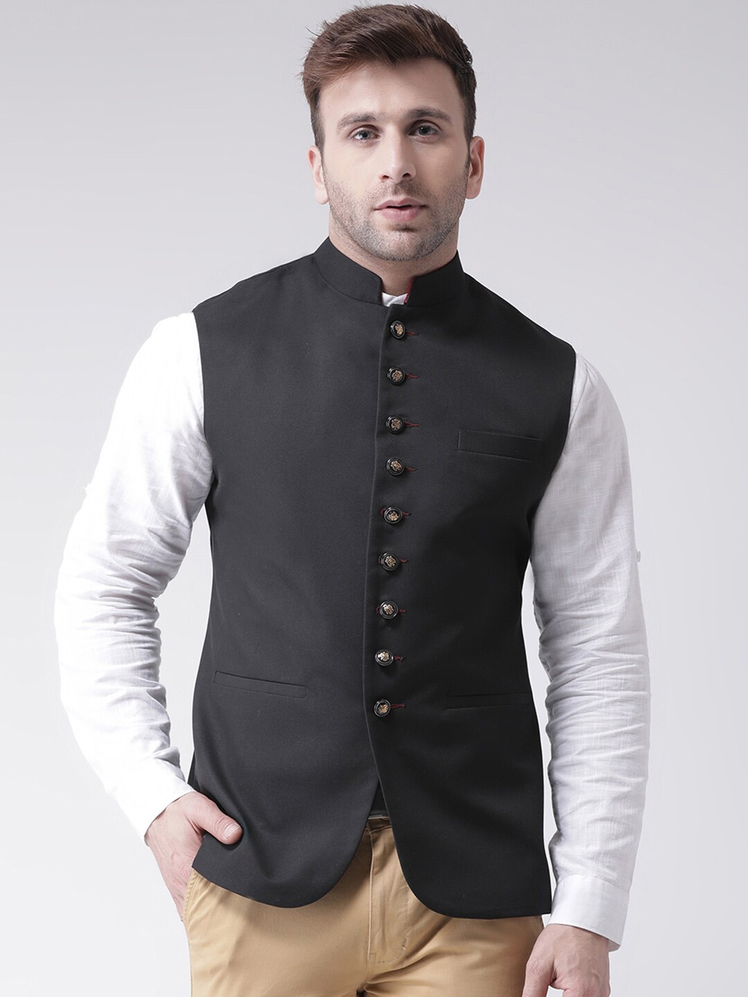 hangup trend Men Woven Nehru Jacket, Black
