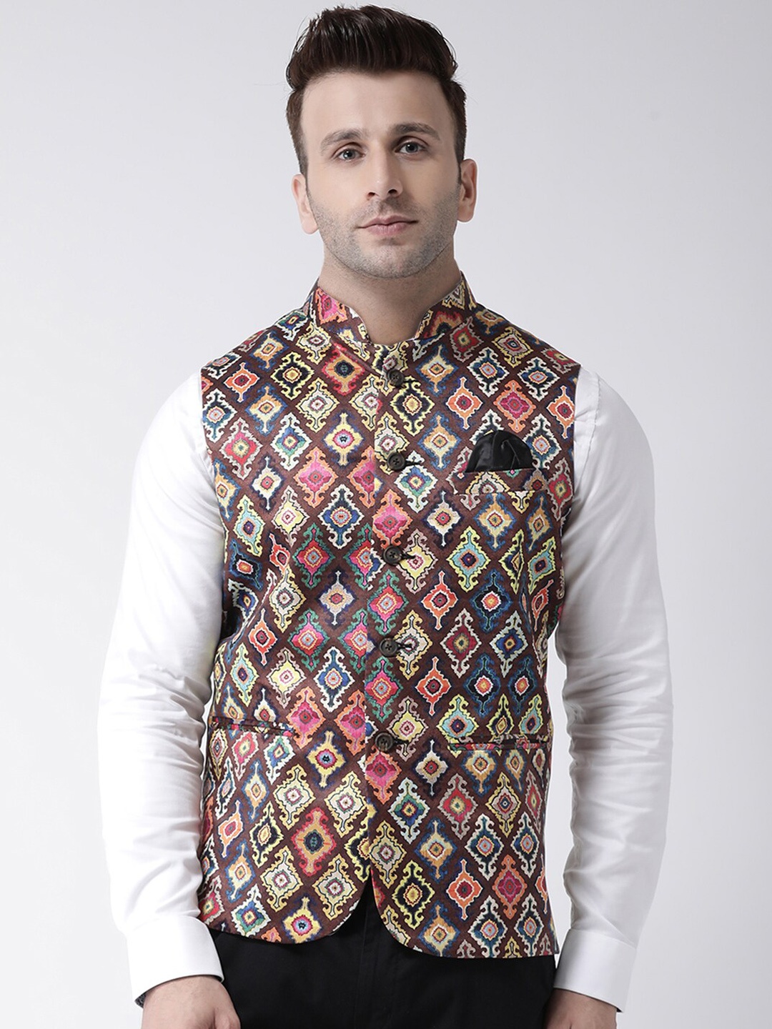 

hangup trend Men Printed Woven Nehru Jacket, Brown