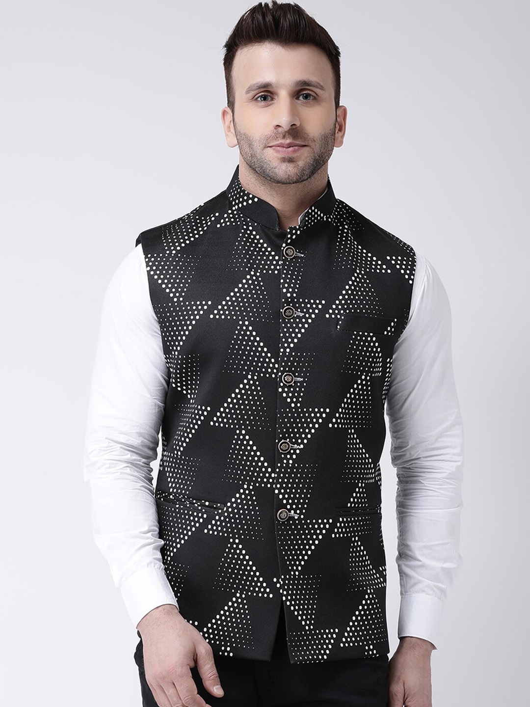 

hangup trend Men Printed Woven Nehru Jacket, Black