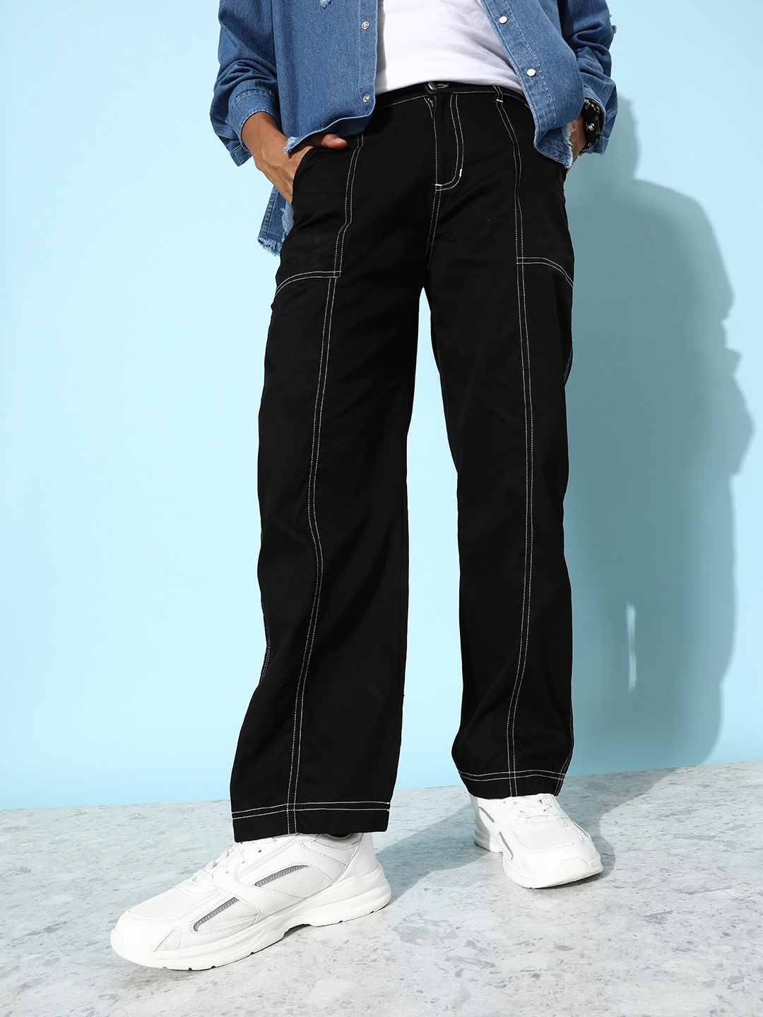 

Kook N Keech Men Sable Black Pure Cotton Street Look Parade Modular Cargo Trousers