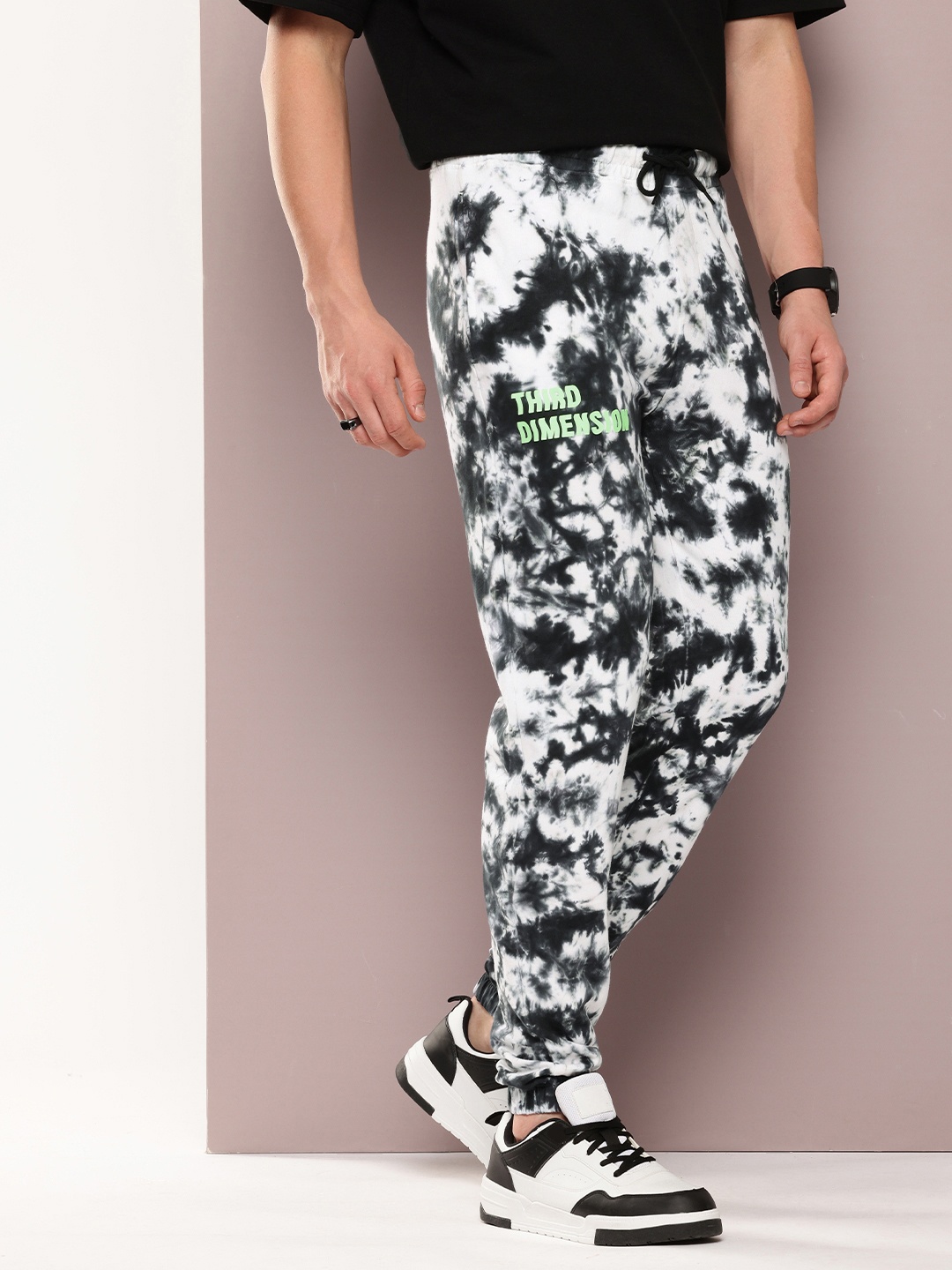 

Kook N Keech Men Tie & Dye Pure Cotton Joggers, Black