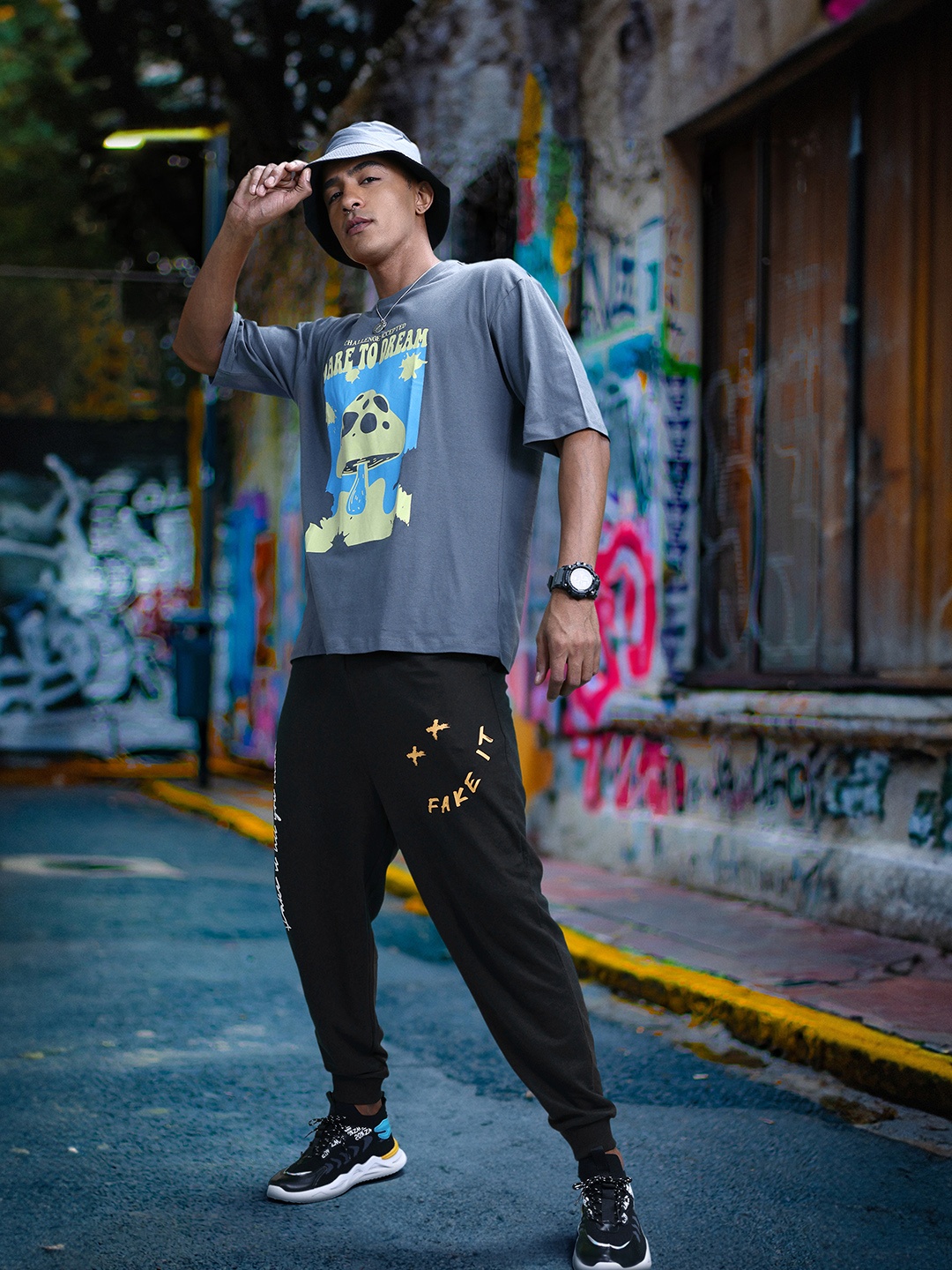 

Kook N Keech Men Jet Black Mid-Rise Texts & Monograms Printed Joggers