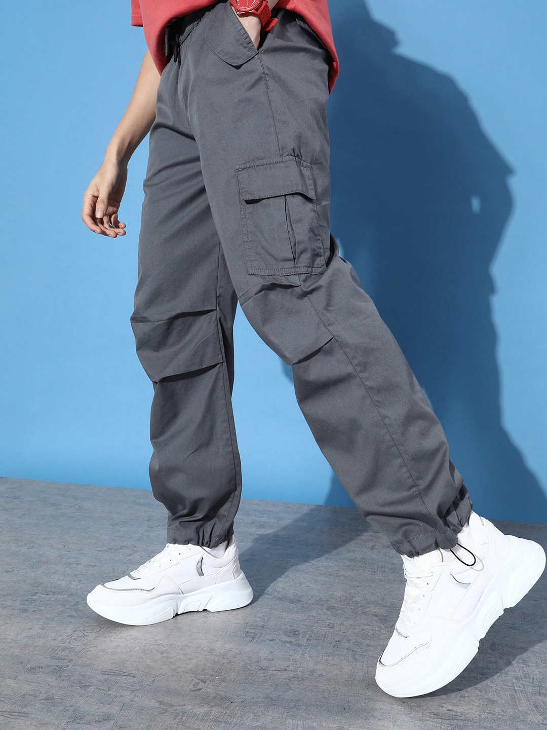 

Kook N Keech Men Ashy Grey Oversize Cargo Parachute Pants