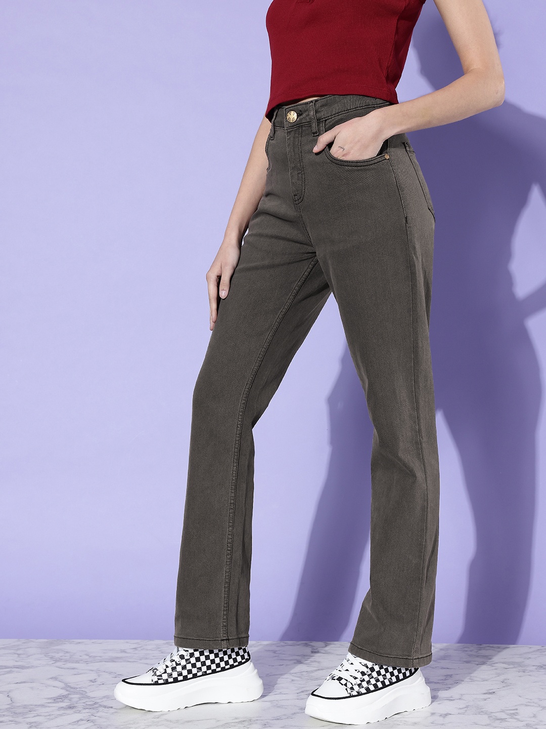 

Kook N Keech Women Faded Grey Straight Fit Stretchable Vacay Chill-Graphic High Jeans
