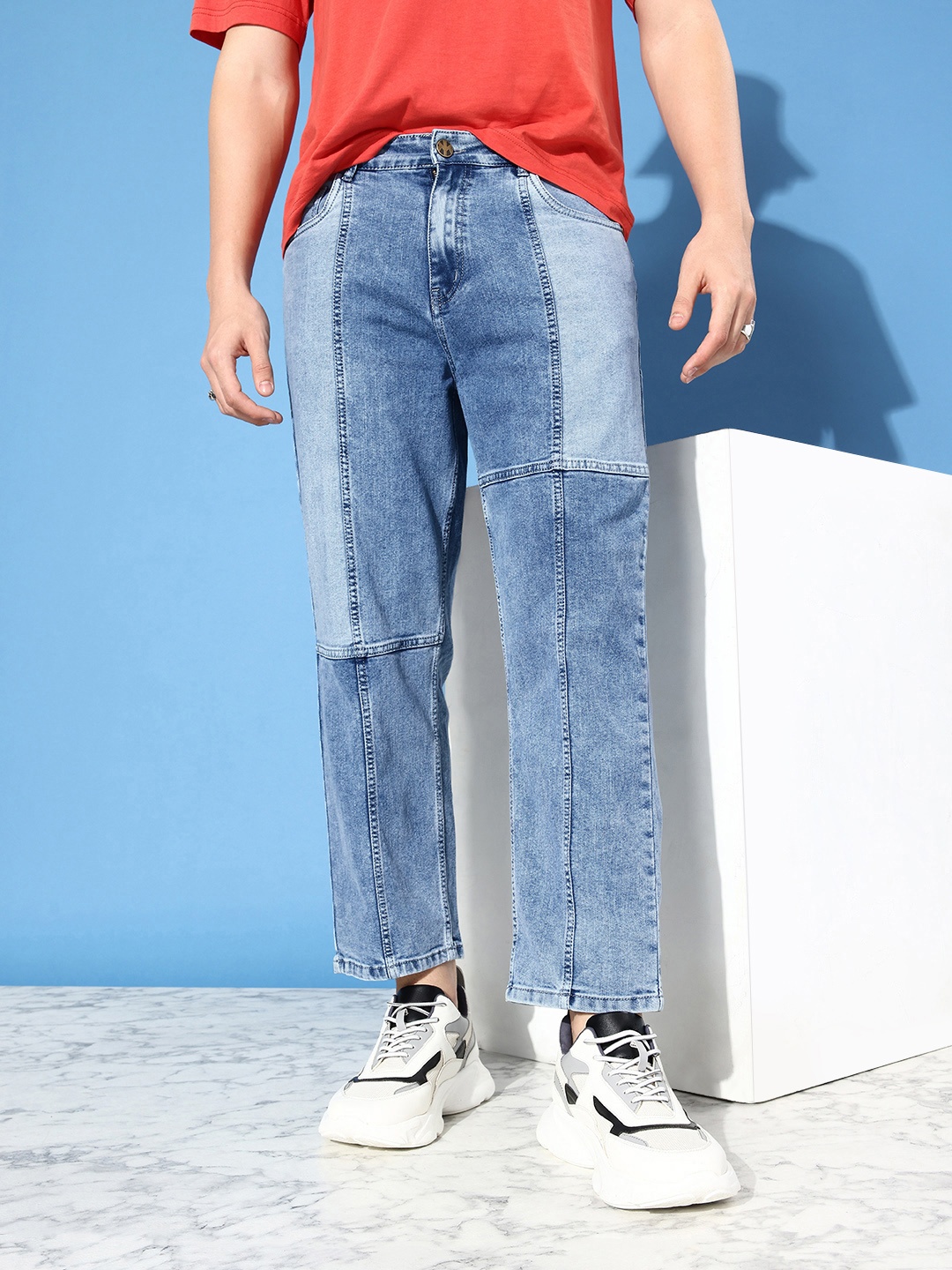 

Kook N Keech Men Cool Blue Upcycled Denim Loose Baggy Heavy Fade Stretchable Jeans
