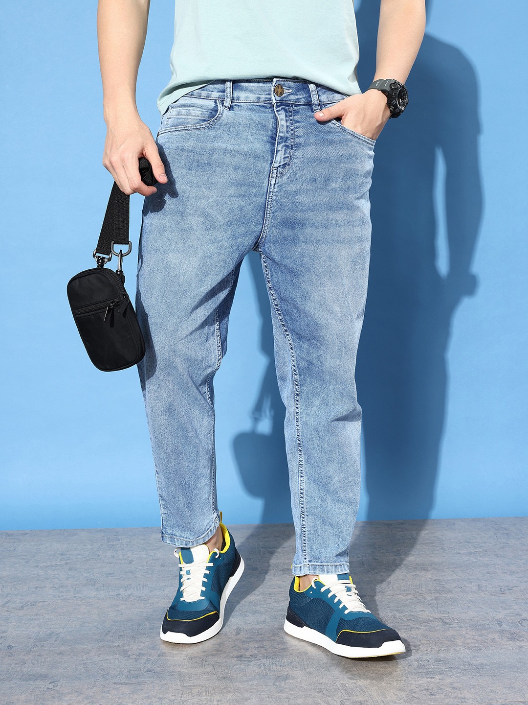 

Kook N Keech Men Mild Blue Tapered Fit Nostalgic Back to School Vintage Straight Jeans