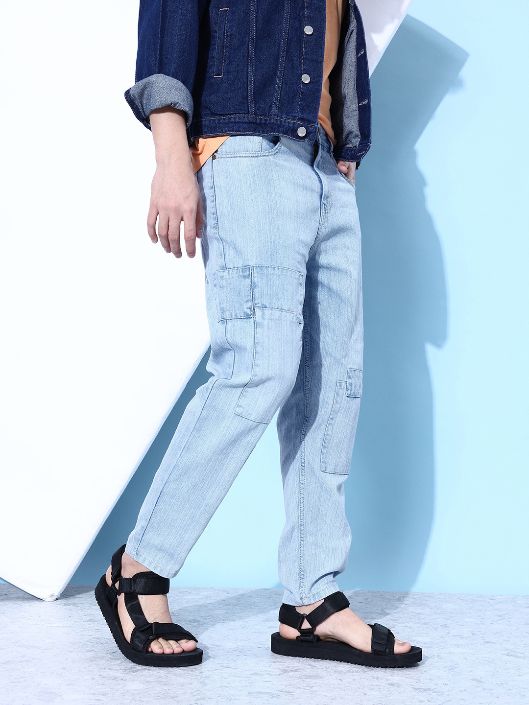 

Kook N Keech Men Light Blue Street Look Parade Upcycled Denim Loose Baggy Jeans