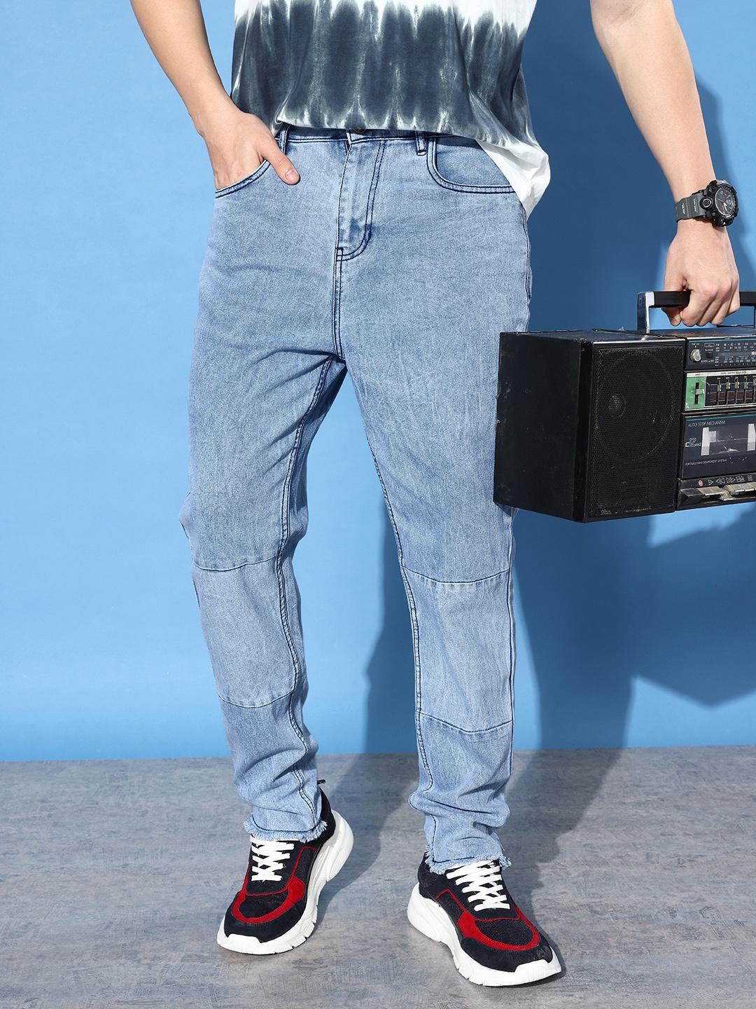 

Kook N Keech Men Cloudy Blue Loose Baggy Fit Street Look Parade Upcycled Denim Jeans