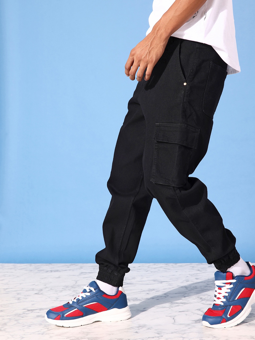 

Kook N Keech Men Low and Loose Jogger Stretchable Jeans, Black