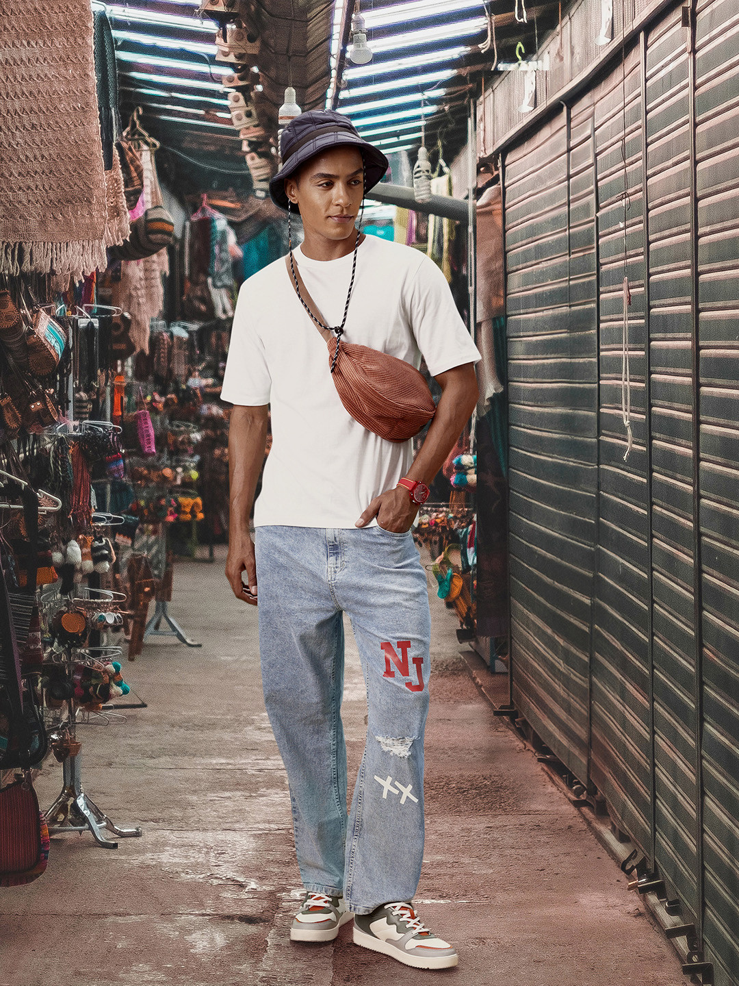 

Kook N Keech Men Bold Blue Loose Baggy Light Fade Forever Vacay Graffiti Jeans