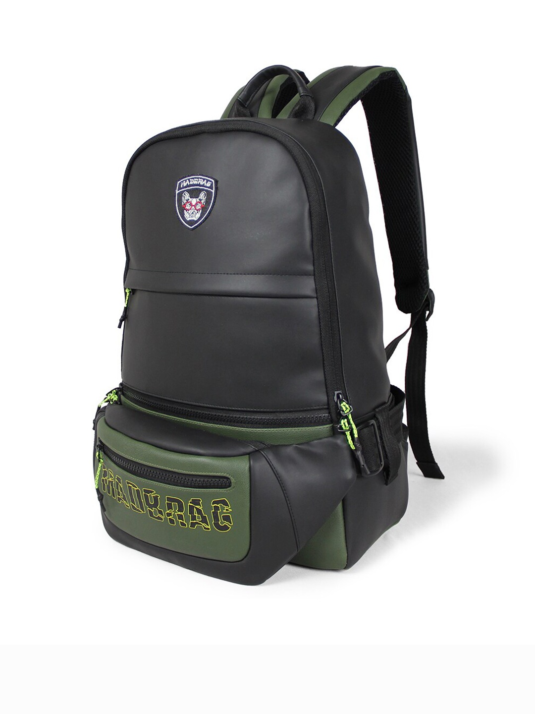 

MADBRAG Unisex Black & Green Colourblocked Backpack