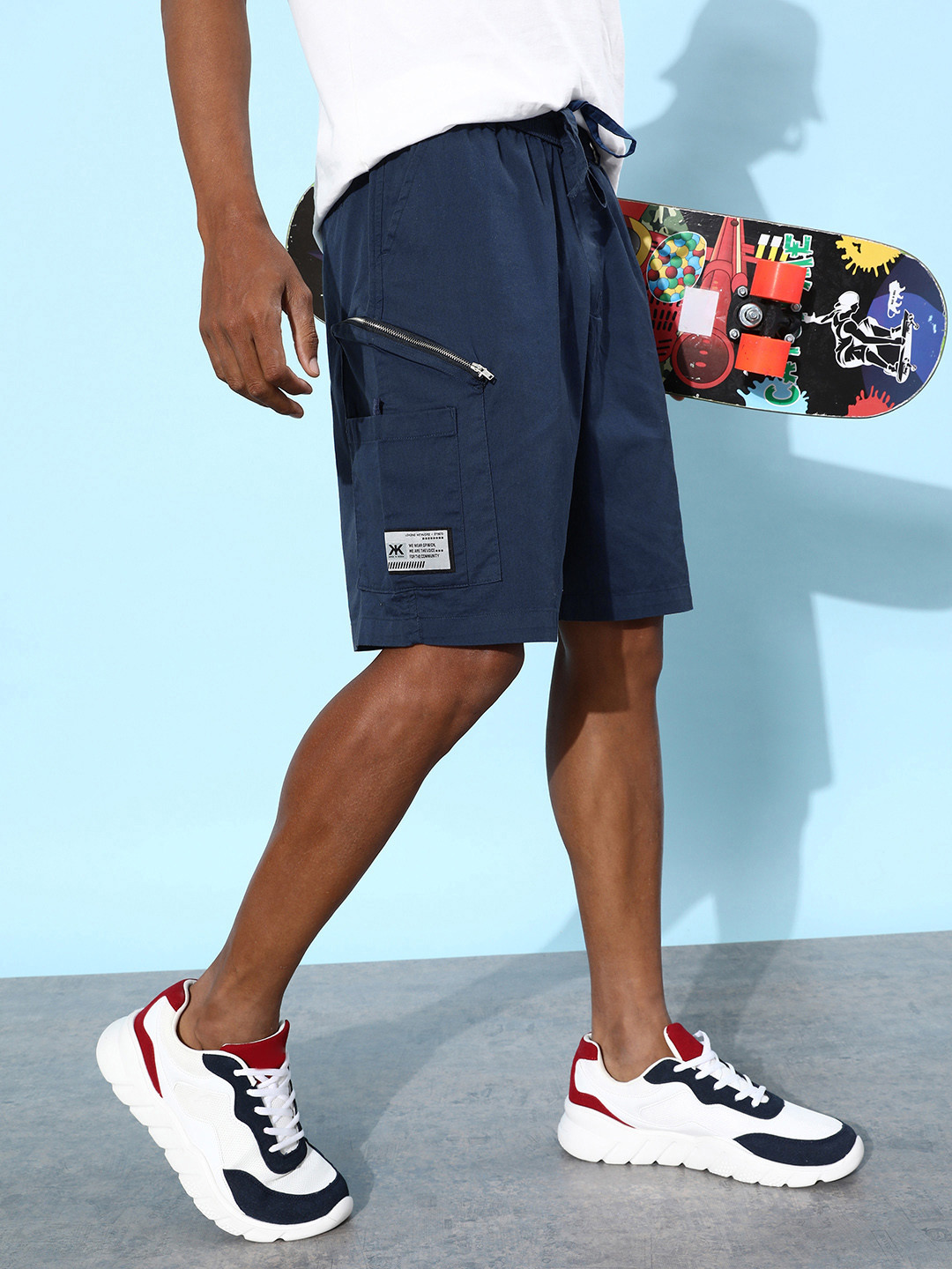 

Kook N Keech Men Pure Cotton Mid Rise Cargo Shorts, Navy blue