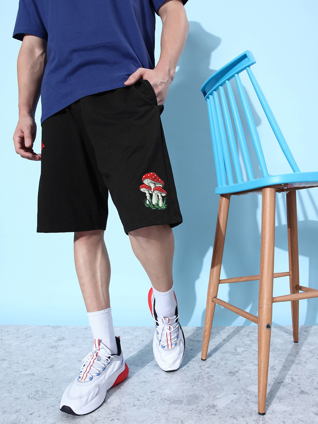 

Kook N Keech Men Jet Black Mushrooms Printed Nostalgic Back to School Kidult Shorts