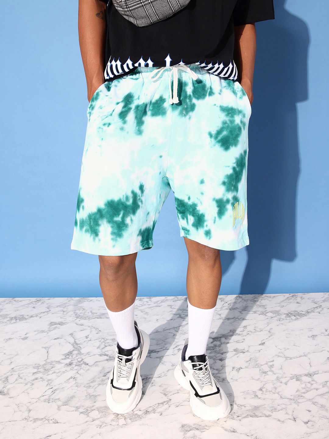 

Kook N Keech Men Mid-Rise Tie & Dye Hyper Hypo Pure Cotton Shorts, Teal