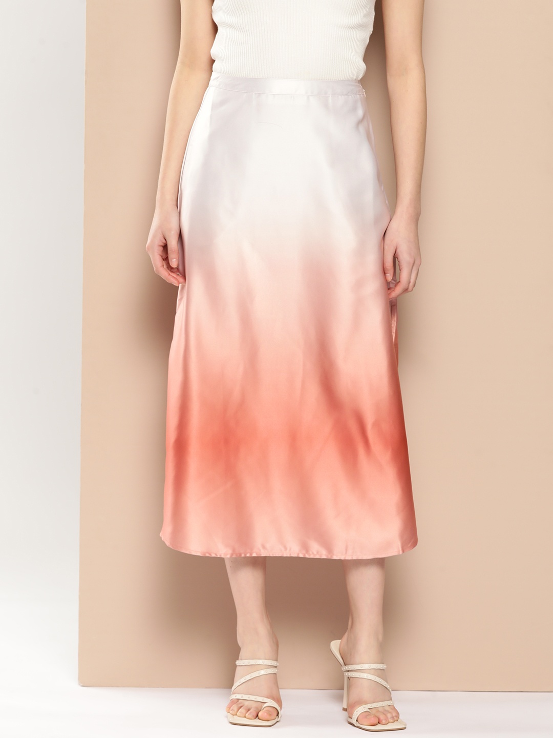 

Chemistry Ombre Satin-Finish Midi Skirt, Off white