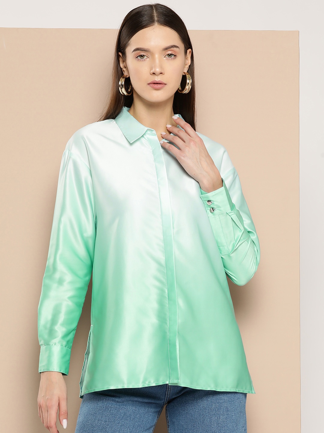 

Chemistry Ombre Satin Finish Casual Shirt, Sea green